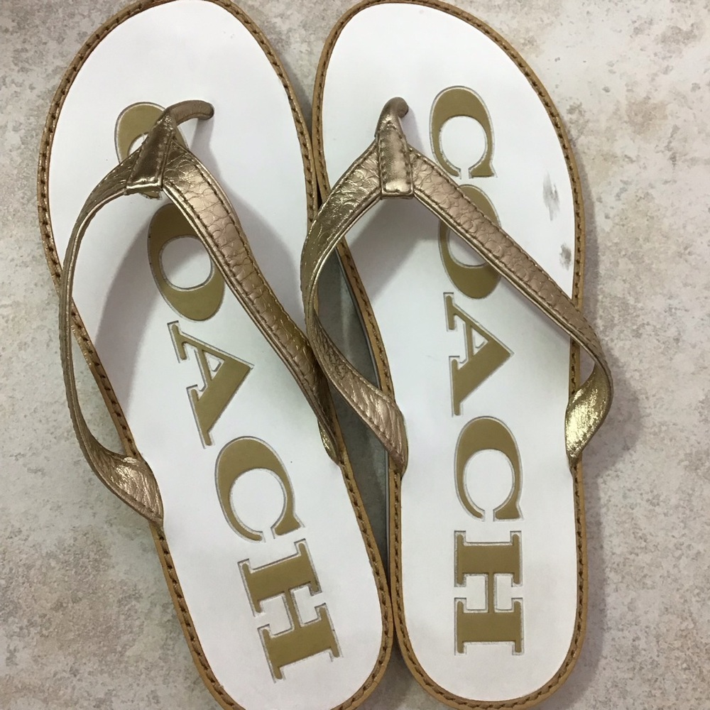 Coach Trixie Gold/White Thong Sandals